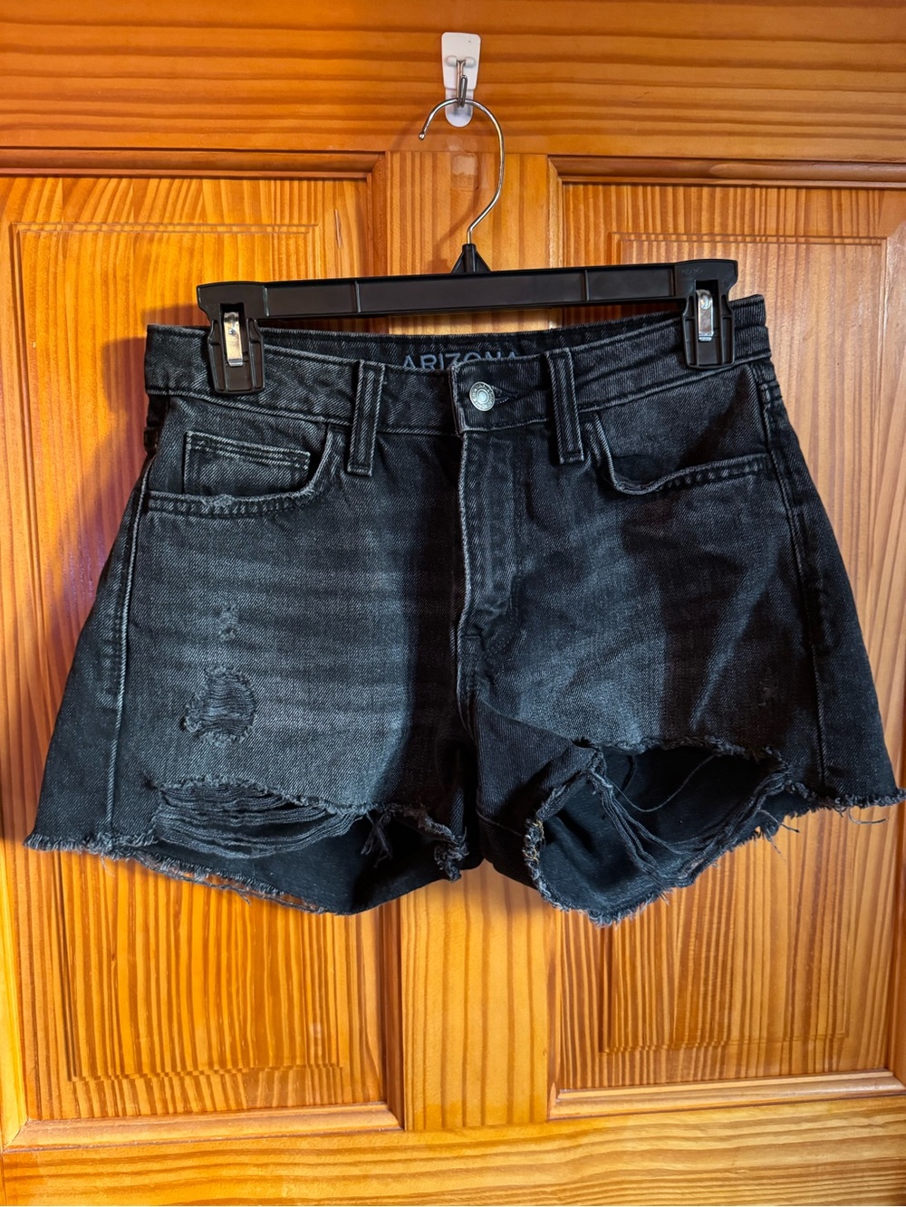Arizona Jean Company Black Distressed High-Rise Denim Shorts